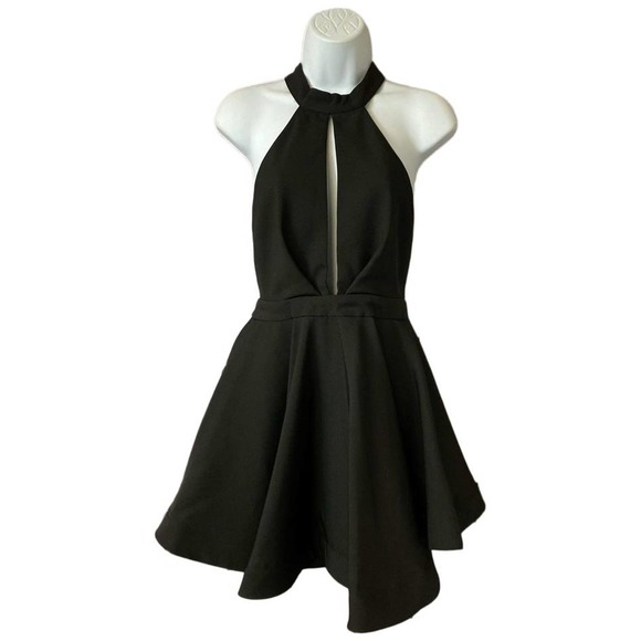 NWT NASTY GAL BLACK FIT AND FLARE POLY DRESS M - Picture 1 of 4